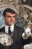 Placeholder: Hickory Dickory dock, He had a most impressive clock, extremely young, 20-year-old Sean Connery, with short, black hair, wearing a black Tuxedo, as James Bond, Bright, Colorful, vibrant, clear, 1080p, 32k UHD