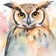 Placeholder: owl fly extreme close up with fairy friend on her, light watercolor splash, simple, hand drawn, beatrix potter style, pastel palette