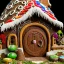 Placeholder: an intricate hobbit-style gingerbread house with rainbow sprinkles, frosting, hobbit-style,8k resolution, centered, high-quality, ultrafine-detail, digital art, detailed matte, volumetric lighting, illustration, 3D octane render, brian froud, howard lyon, ben goossens, George Grie, greg rutowski, alphonse mucha