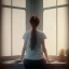 Placeholder: female student studying by the window, anime style, unreal engine 5, sun light, studio lighting --ar 1:1