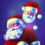 Placeholder: christmas card art, white dwarf santa, very short, monkey