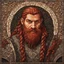 Placeholder: a medieval mosaic, picture made of mosaic tiles, Dnd, fantasy, portrait, only face, dwarf, blacksmith, kind, hearthy, red hair, braided beard