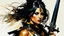 Placeholder: portrait of a woman warrior, weapons :: Robert McGinnis + Jeremy Mann + Carn Griffiths + Leonid Afremov, clear contours, detailed