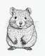 Placeholder: Simple outline of cute vector, highly realistic details, smiling quokka, white background, no background, illustration, monochrome