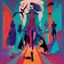 Placeholder: A vampire fashion and a catwalk with loads of clothes on the side with vibrant colours illustration