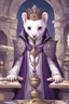 Placeholder: (anthropomorphic white ferret),dressed in ((cleric fantasy)) black and purple clothes with silver holy ornaments, realistic anatomy, fantasy tavern on background, mage and holy symbols around, serious face, hold holy symbol, tired face, in the style of LOISH, look at the vivewer, blue eyes, cute face