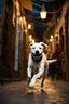 Placeholder: A DOGO running very fast in the old bazaar İstanbul, front shot, close up, National geographic style, motion blur, 8k, Fast shutter speed