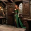 Placeholder: [high res photo by Ray Harryhausen, in the room of a tavern of middle earth] Minutes pass, and you hear footsteps approaching. The door creaks open, a woman enters. She's tall and statuesque, with long auburn hair and piercing green eyes. Her fine clothes mark her as a woman of means, and her demeanor suggests a mix of nervousness and intense desire.