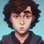 Placeholder: Portrait of a 9 year old wizard curly hair boy with big lips Nick Harris style