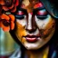 Placeholder: an abstract painting oil in canvas of rusted metal and flowers, Geisha portrait, rust, scaffolding, iron cladding, decay, mixed media, textured, anatomically correct, beautiful perfect face, sharp focus, highly detailed, masterpiece, realistic, intricate detail, sci-fi fantasy style, volumetric lighting, particles, highly detailed ,cinamatic , deep colours, 8k, by Gustav klimt , signed YAK