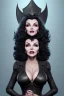 Placeholder: Joan Collins as evil queen in black leather, leather, busty, cleavage, angry, stern look. character design by cory loftis, fenghua zhong, ryohei hase, ismail inceoglu and ruan jia. unreal engine 5, artistic lighting, highly detailed, photorealistic, fantasy