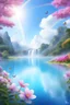 Placeholder: fantastic,Beautiful garden, flowers,rainbows, cascades arc en ciel, papillons colorés