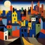 Placeholder: City with many colors, solchi e rilievi, dark blue decal pointillism Max Ernst