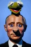 Placeholder: Waist up muppet Portrait, Vladimir Putin as muppet doll, Black suit, photo studio, blue background, unreal engine 5, concept art, art station, god lights, ray tracing, RTX, lumen lighting, ultra detail, volumetric lighting, 3d.