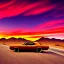 Placeholder: muscle car, desert road, sunset, full colour