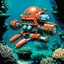 Placeholder: 90's fantasy tcg art of coral diving robot in crystal deep waters