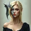 Placeholder: a portrait of an attractive blonde fantasy woman who is half human and half gargoyle, her face is partially made of stone