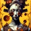 Placeholder: an abstract painting of rusted metal and flowers, Geisha portrait, rust, scaffolding, iron cladding, decay, mixed media, textured, anatomically correct, beautiful perfect face, sharp focus, highly detailed