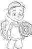 Placeholder: Outline art for coloring page OF A BOY WITH A TOY SLINKY IN 1950, coloring page, white background, Sketch style, only use outline, clean line art, white background, no shadows, no shading, no color, clear