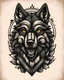 Placeholder: Vintage cartoon wolf. Whistling drawing, stylized , trAditional americana old school tattoo designed