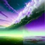 Placeholder: a beautiful clear sky violently exploding and raining dirty and grey hues of purple, green, and brown that muddy the sky, surreal, dreamlike