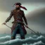 Placeholder: a pirate warrior in maroon and black full battle armor, a highly detailed illustration, background of giant crashing ocean waves, realistic render, 8 k, micro detail, intricate, elegant, centered, digital painting, Artstation, smooth, sharp focus, illustration, artgerm, tomasz alen kopera, peter mohrbacher, donato giancola, joseph christian leyendecker, wlop, boris vallejo