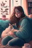 Placeholder: cozy vibes art girl with cat