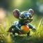 Placeholder: snail gremlin t-pose upper body of bear gargoyle made from tinted murano glass in long grass inspecting a melon ,bokeh like f/0.8, tilt-shift lens 8k, high detail, smooth render, down-light, unreal engine,bokeh like f/0.8, tilt-shift lens 8k, high detail, smooth render, down-light, unreal engine