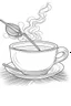 Placeholder: Outline art for coloring page, A JAPANESE CHAWAN TEACUP. A SHORT LIT CIGARETTE JOINT ON THE SAUCER, coloring page, white background, Sketch style, only use outline, clean line art, white background, no shadows, no shading, no color, clear