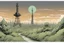 Placeholder: radio tower, overgrown apocalyptic, background, comic book,