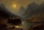 Placeholder: mistery night, mountains, rocks, river, epic, gothic and dark, wilfrid de glehn, friedrich eckenfelder, and anna boch impressionism paintings