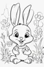 Placeholder: blank colouring book, white background, simple picture for toddlers, rabbit, four legs, smile on face, disney and pixar style