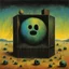 Placeholder: Divorced from reality metaphysical unholy roller, Joan Miro and Sidney Nolan and Zdzislaw Beksinski deliver a dark surreal masterpiece, light creepy colors, sinister, creepy, sharp focus, dark shines, asymmetric, box in a box in a box effect, biohazard symbol overlay