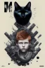 Placeholder: Act like a book cover designer. Use graffiti style. Three teenagers (13-15 years old) with a grimy black cat. Two boys- redhead, chubby, low, skinny, high, neutral emotion. The punk girl with black hair. In background white minivan with the driver in t-shirt and with mostauche. Enviroment: old town.