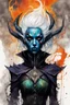 Placeholder: highly detailed, oil and watercolor underpainting concept illustration of a female Drow seeress character , maximalist, sharp focus, highest resolution, in the styles of Alex Pardee, Bill Sienkiewicz , Denis Forkas , and Masahiro Ito, boldly inked, 8k, coarse, gritty textures