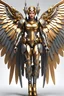 Placeholder: Full body Lady Angel cyborg straddle wings, using traditional armor,detailed, intricate,gears cogs cables wires circuits, gold silver chrome copper