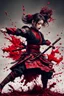 Placeholder: Petit girl samurai, falling pose, fullbody, splashes blood, behind guts rising from the ground, intricate, darkred tones, macro photography,