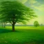 Placeholder: A green plain filled with trees painted by Birge Harrison