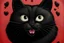 Placeholder: Whimsical black cat with a very funny face in the middle of a heart