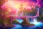 Placeholder: island waterfall palms twigs spring sunset pink flower bridge buterflies