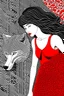 Placeholder: Girl in red dress and big wolf, high quality, highly detailed, Imagine an enchanting illustration inspired by the fusion of Aubrey Beardsley, Chiara Bautista, and Hayao Miyazaki, The composition blend Beardsley's intricate Art Nouveau lines, Bautista's emotionally charged and symbolic characters, and Miyazaki's whimsical and fantastical world-building, The central theme revolve around a surreal and emotionally resonant scene, featuring characters with symbolic elements and set against a backdrop