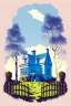 Placeholder: Disused, Victorian Manor House, Blue Sky, Over-Grown Fields, Vector Art