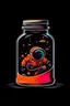 Placeholder: astronaut in a mason jar that's themed to look like a spaceship traveling to mars. The spaceship has engine fire coming out of the back, and the whole style should be that of a tech company logo.