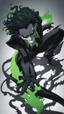 Placeholder: A very close picture to Mix between the joker and venom symbiote in solo leveling shadow art style with neon green details