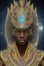 Placeholder: black male African Egyptian alien, cracks in the voodoo head, wicked, diamond eyes, crown, blood, 8k, finely detailed, photo realistic, leopard robe turquoise skull head gold dragon space alien rain skeleton gold teeth silver crown silver space suit spaceships