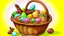 Placeholder: Fantasy cartoon illustration: a basket full of chocolate treats