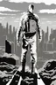 Placeholder: man, standing, silhouette, comic book,post-apocalypse, white background,