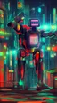 Placeholder: CHICKEN robot, sci-fi, cyberpunk, full body, ultra realistic, virtual reality, cyberpunk city and colors