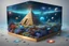 Placeholder: hyperrealistic, 4k, box for storing things with beautiful drawings a lot of colours, very detailed, subnautica, pyramid in the middle, sea plants, seal leviathan, few planets, space, galaxies,