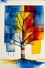 Placeholder: Abstract watercolour painting of a tree in the style of mondrian